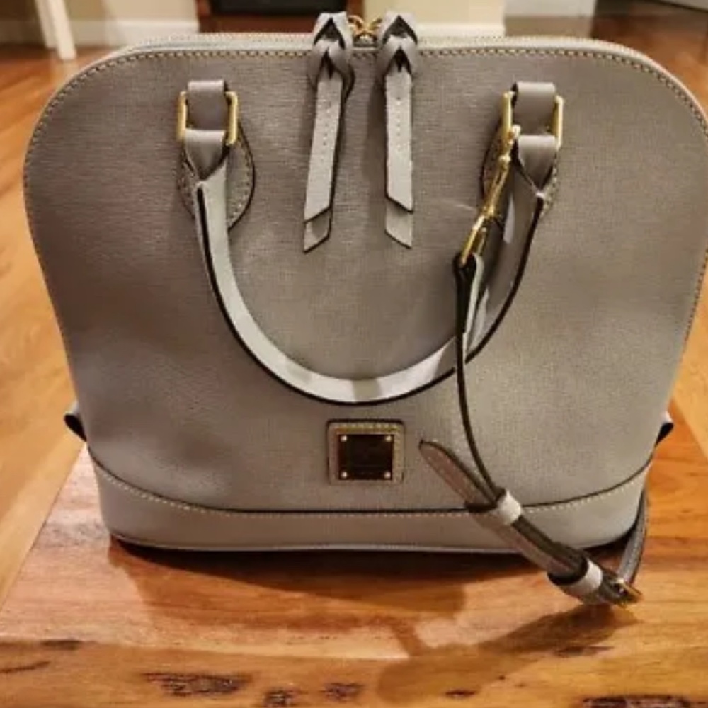 DOONEY & BOURKE GRAY SAFFIANO LEATHER ZIP ZIP SATCHEL SHOULDER BAG HANDBAG